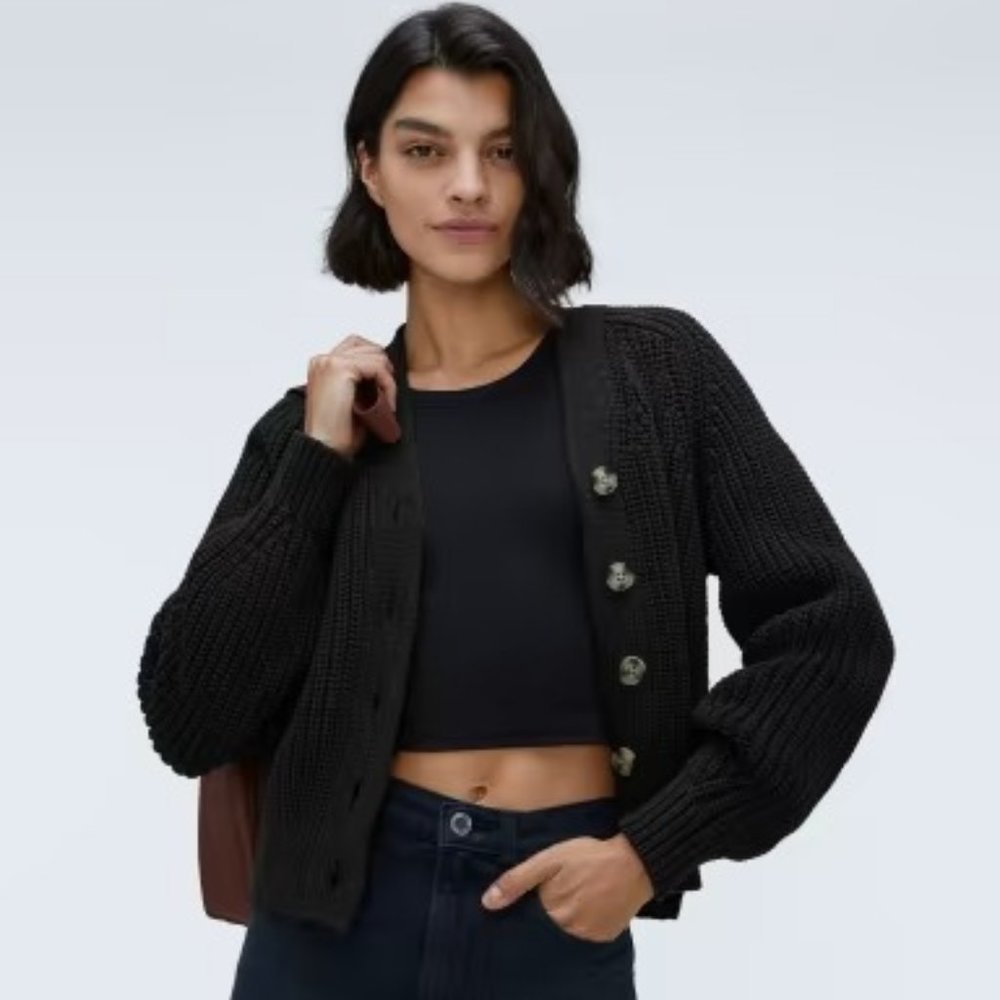 Everlane The Texture Cotton Black Cardigan